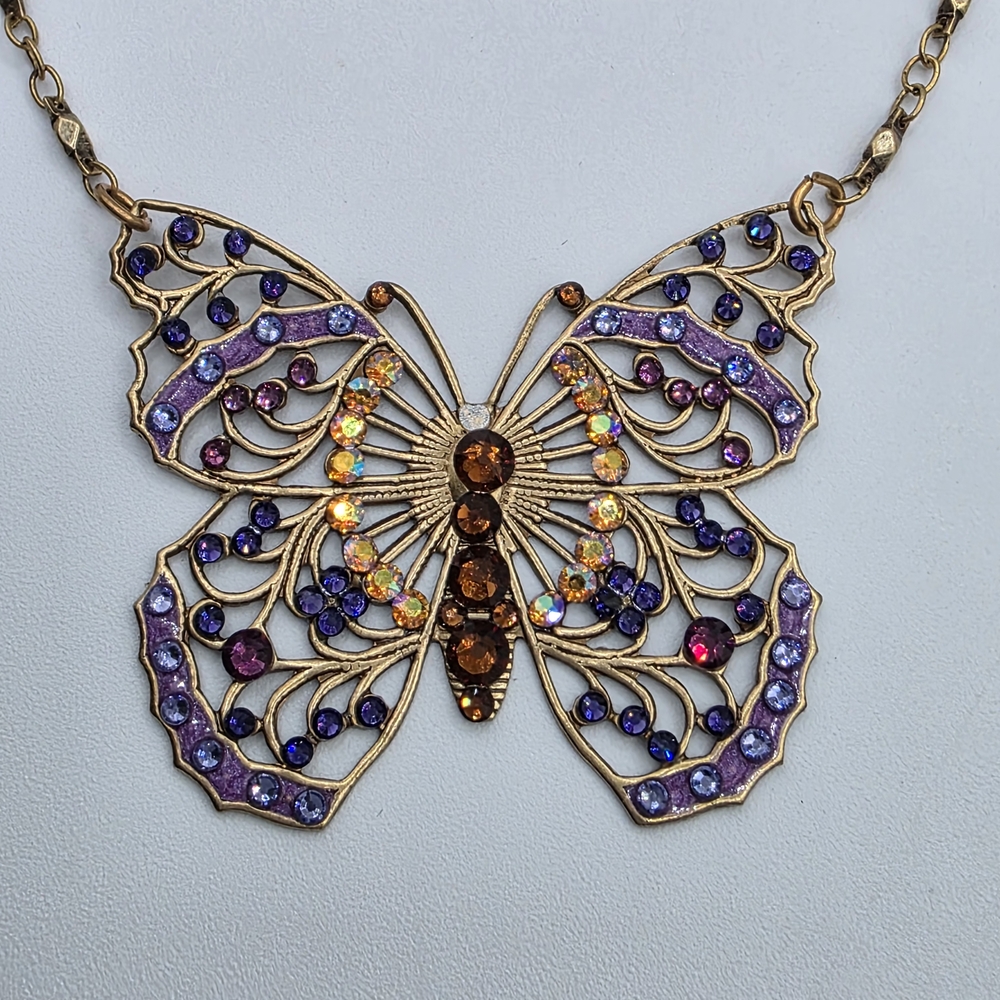 Anne Koplik Designs Butterfly Pendant Necklace with Purple and Gold Hues